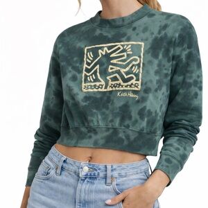 Keith Haring Tie-Dye Graphic Cropped Sweatshirt Street Art